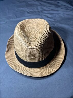 New Classic Khaki Tan Straw Fedora with Black Band
